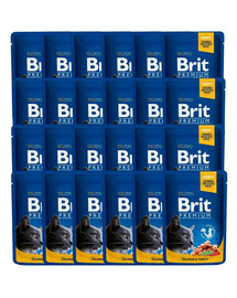 BRIT Premium Cat Adult Mix príchutí 48x100 g kapsičky s lososom a pstruhom, hovädzím mäsom a hráškom pre mačky