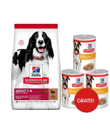 HILL'S Science Plan Canine Adult Medium Lamb & Rice 18 kg Krmivo pre stredne veľké psy jahňacie s ryžou + 3 konzervy mokrého krmiva HILL's ZADARMO