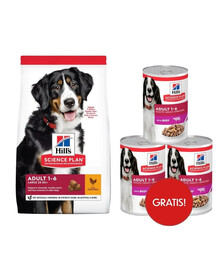 HILL'S Science Plan Canine Adult Large breed Chicken 18 kg Krmivo pre veľkého psa s kuracím mäsom + 3 konzervy HILL'S ZADARMO