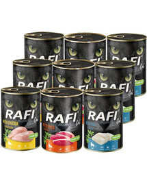 RAFI Cat Adult Mix príchutí 9x400 s treskou, kuracím a kačacím mäsom, mokré krmivo pre mačky