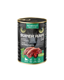 SUPER RAFI Cat s husacou a morčacou pečeňou 12x400g mokré krmivo pre sterilizované mačky