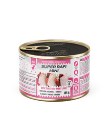 SUPER RAFI Mini z indykiem i wątróbką z królika 185g mokra karma dla psów małych ras