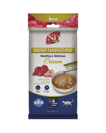 FARMINA N&D Quinoa Cat Weight Management Cream Chicken and Tuna 60 g s kuracím mäsom a tuniakom, krémová pochúťka pre mačky s nadváhou