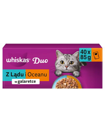 WHISKAS DUO mokré krmivo pre dospelé mačky z pevniny a oceánu v želé, 40 x 85 g mokré krmivo pre mačky