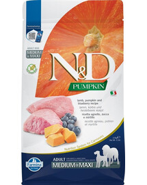 FARMINA N&D Pumpkin ladmanček a čučoriedka pre dospelých psov stredné a maxi 2,5 kg + FARMINA N&D Pumpkin Dental Pack pre chovateľov psov jahňacie a čučoriedky stredné/maxi 100 g (7 ks) ZADARMO!