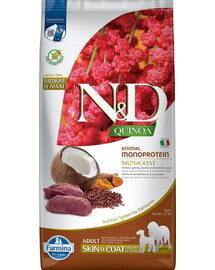 FARMINA N&D Quinoa Dog Adult Medium Maxi Skin & Coat Venison & Coconut 7 kg + FARMINA N&D Quinoa Dental Treat Skin Coat Quail Medium/Maxi 100 g (7 ks) ZADARMO!