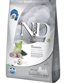FARMINA N&D White Dog Adult Mini Sea Bass, Spirulina, Fenikel 5 kg + FARMINA N&D White Dental Treat Coat Sea Bass Mini 60 g (7 ks) ZADARMO!