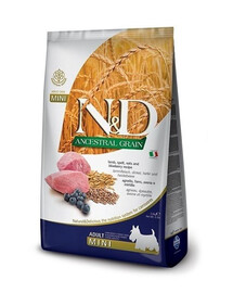 FARMINA N&D Ancestral Grain Lamb & Blueberry Adult Mini dog 2,5 kg krmivo pre psy malých plemien + FARMINA N&D Quinoa Dental Treat Fresh breath Mini 60 g (7 ks) ZADARMO!