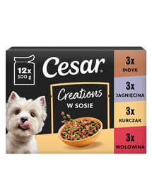 CESAR Creations Mix Chutí (hovädzina, kurča, jahňacina, moriak) 12 x 100g krmivo pre dospelých psov