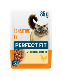 PERFECT FIT Sensitive 1+ s kuracím mäsom 85g mokrá strava pre dospelé mačky s potravinovou citlivosťou