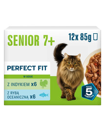 PERFECT FIT Senior 7+ Mix Príchutí 12 x 85g krmivo pre starších mačky
