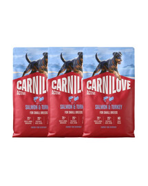 CARNILOVE Active Dog Salmon & Turkey Adult Small Breeds 3x4 kg losos a morčacie, pre dospelých psov malých plemien