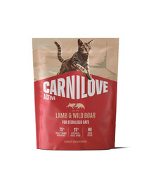 CARNILOVE Active Cat Lamb and Wild Boar Sterilised 4x400 g jahňacie a diviak, krmivo pre sterilizované mačky