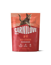 CARNILOVE Active Cat Beef and Venison Sterilised 400 g hovädzina a divina, pre kastrované mačky