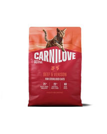 CARNILOVE Active Cat Beef and Venison Sterilised 2 kg hovädzie a jelenie, pre kastrované mačky