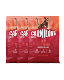 CARNILOVE Active Cat Beef and Venison Sterilised 3x2 kg hovädzie mäso a divina, pre sterilizované mačky