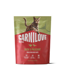 CARNILOVE Active Cat Duck & Pheasant Sterilised 400 g kačica a bažant, pre sterilizované mačky
