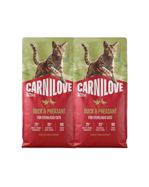 CARNILOVE Active Cat Duck and Pheasant Sterilised 2x6 kg kačica a bažant, pre kastrované mačky