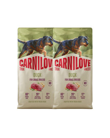 CARNILOVE True Fresh Dog Duck Adult Small Breeds 2X12 kg krmivo s čerstvou kačicou pre dospelých psov malých plemien