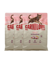 CARNILOVE True Fresh Cat Turkey Sterilised 3x2 kg morčacie, pre mačky po sterilizácii