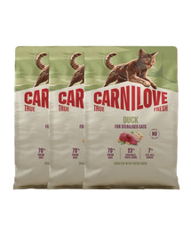 CARNILOVE True Fresh Cat Duck Sterilised 3x2 kg kačica, pre sterilizované mačky