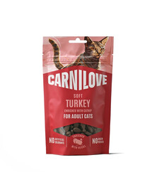 CARNILOVE Soft Snack Cat Turkey 50 g s moriakom a šantou kocúrnickou, mäkké maškrty pre mačky