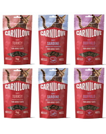 CARNILOVE Soft Snack Mix Príchutí 6x50 g mäkké maškrty pre mačky