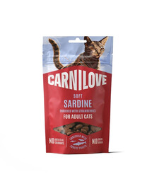 CARNILOVE Soft Snack Cat Sardine 50 g so sardinkami a jahodami, mäkké maškrty pre mačky