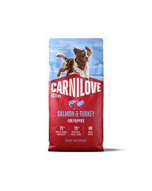 CARNILOVE Active Dog Salmon & Turkey Puppies 12 kg losos a morčacie, pre dorastajúce šteniatka
