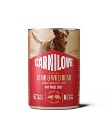 CARNILOVE Dog Can Lamb and Wildboar 400g paštét s jahňacím a diviakom pre dospelých psov