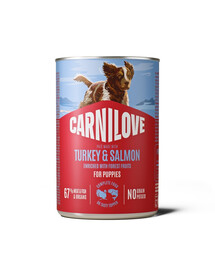 CARNILOVE Dog Can Turkey and Salmon Puppies 400g paštéta s morčacím mäsom a lososom pre šteniatka