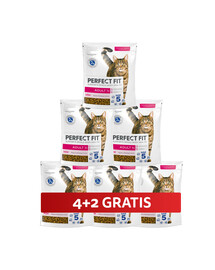 PERFECT FIT Adult 1+ 6 x 750 g Kompletné krmivo pre dospelé mačky bohaté na čerstvého lososa 4+2 ZADARMO