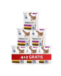 PERFECT FIT Antihairball 1+ 6 x 750 g kompletné krmivo pre dospelé mačky bohaté na kuracie mäso 4+2 ZADARMO