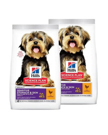 HILL'S Science Plan Adult Small Mini Sensitive Stomach and Skin Chicken 2x6 kg kuracie, pre citlivé psy malých a miniatúrnych plemien