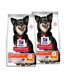 HILL'S Science Plan Adult Small Mini Perfect Digestion Chicken 2x6 kg Kuracie mäso, krmivo pre malé a miniatúrne plemená psov podporujúce zdravé trávenie