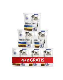 PERFECT FIT Indoor 1+ 6 x 750 g kompletné krmivo pre dospelé mačky bohaté na kuracie mäso 4+2 ZADARMO