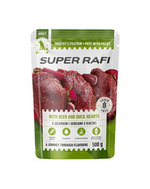 SUPER RAFI s jeleňom a srdcami z kačice 500 g krmivo pre psov