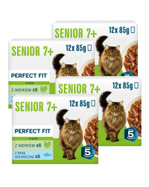 PERFECT FIT Senior 7+ Mix Chuťou 48 x 85g krmivo pre staršie mačky