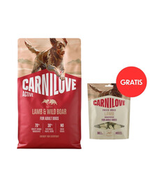 CARNILOVE Active Dog Lamb and Wild Boar Adult 4 kg jahňacie a diviačie pre psov + CARNILOVE Dog Freeze Dried Lamb 60g GRATIS