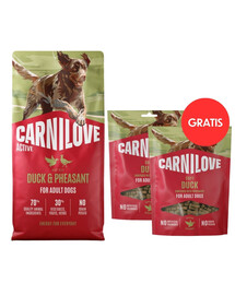 CARNILOVE Active Dog Duck and Pheasant Adult 12 kg kačica a bažant pre psov + CARNILOVE Dog Soft Snack Duck 2x200g GRATIS