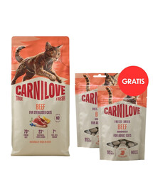 CARNILOVE True Fresh Cat Beef Sterilised 6 kg pre sterilizované mačky + CARNILOVE Freeze-Dried Snack Cat Beef 2x40 g ZADARMO