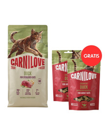 CARNILOVE True Fresh Cat Duck Sterilised 6 kg pre sterilizované mačky + CARNILOVE Crunchy Snack Cat Duck 2x50 g ZADARMO