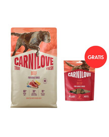 CARNILOVE True Fresh Dog Beef Adult 4 kg s čerstvým hovädzím mäsom pre psov + CARNILOVE Dog Jerky Beef Fillet 100g GRATIS