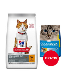 HILL'S Science Plan Young Adult Sterilized Cat 10 kg pre mačky s kuracím mäsom + podstielka pre mačky 6 kg ZADARMO