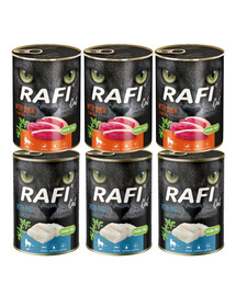 RAFI Cat Adult Mix príchutí 6 x 400 s treskou a kačicou, krmivo pre mačky
