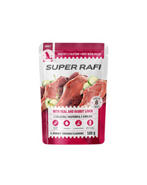 SUPER RAFI s teľacím mäsom a králičou pečeňou pre psov 500 g krmivo pre psov