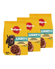 PEDIGREE Adult Light s hydinovým mäsom a zeleninou 3x2,6 kg nízkokalorické krmivo pre psov