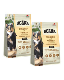 ACANA Homestead Harvest Cat 2x1,8 kg s kuracím a morčacím mäsom, pre dospelé mačky