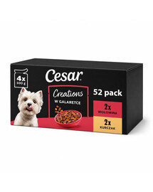CESAR Creations Kurča s hráškom a Hovädzina s mrkvou v želé 52x100 g krmivo pre dospelých psov