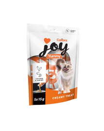 CALIBRA Joy Cat Yummy Chicken and Shrimp Treat 5x15 g s kuracím mäsom a krevetami, krémová pasta pre mačky